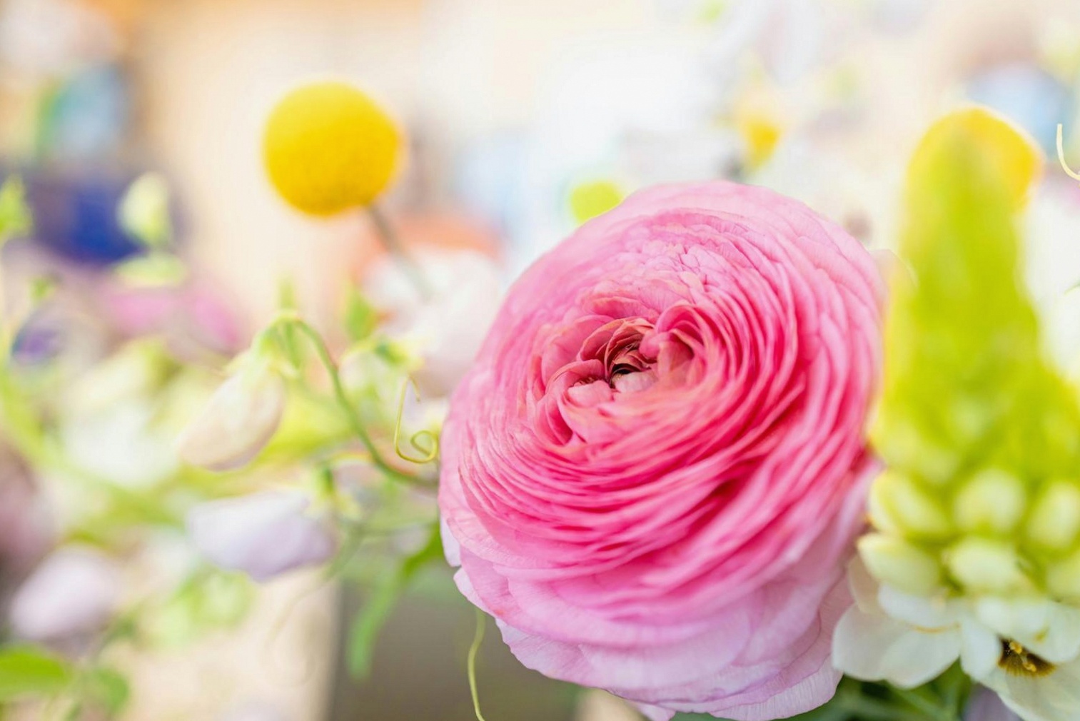 Fortgeschrittene Blumenarrangements auf einem Arbeitstisch